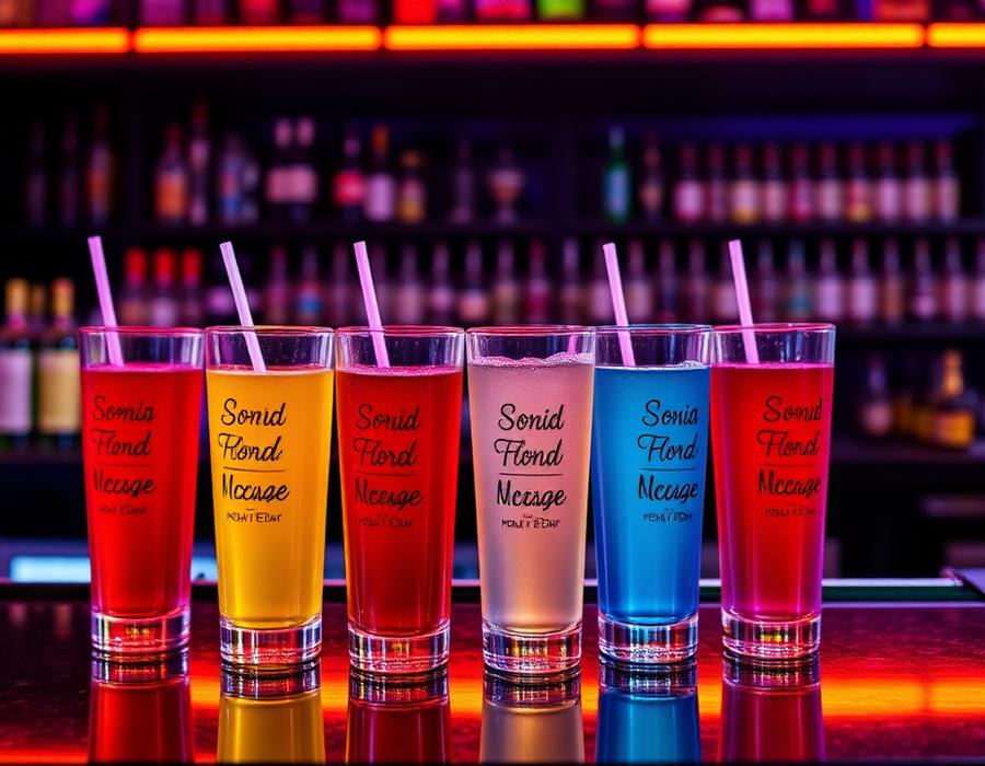 Copos long drink produzido pela Studio Gráfica
